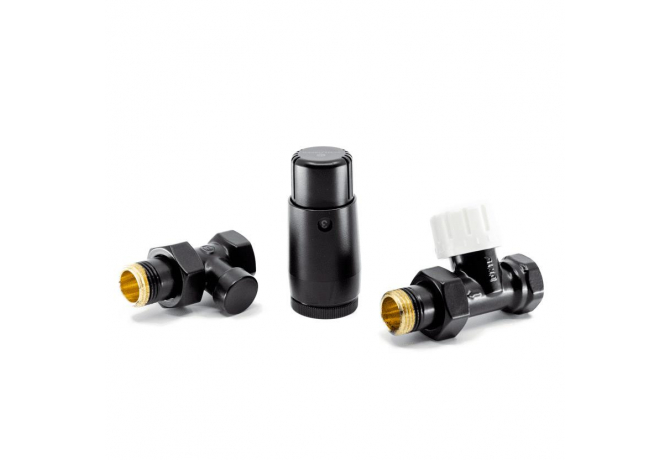 Комплект подключения Schlosser STANDARD MINI Прямой DN15 GZ½ GW½ с термоголовкой, Ral 9005 matt