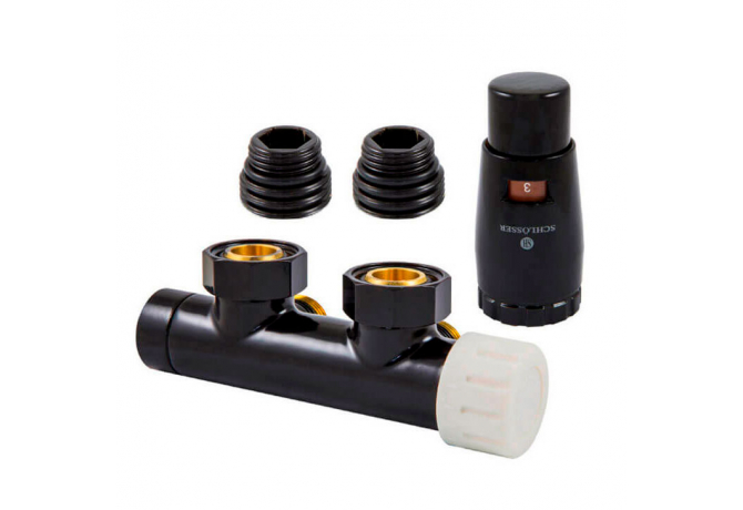 Узел подключения Schlosser DUO-PLEX Черный RAL 9005 Угловой, правый ¾×М22×1,5