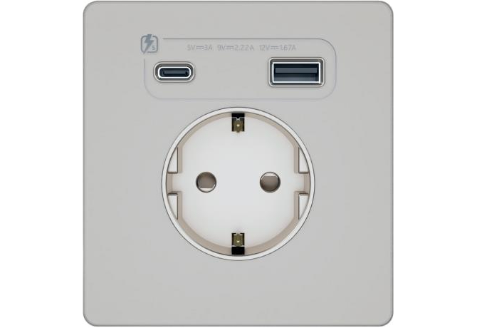 Розетка с заземлением, шторками и USB-A + USB-C 20 Вт Systeme Electric Infinity, Песчаный берег, FSE000532