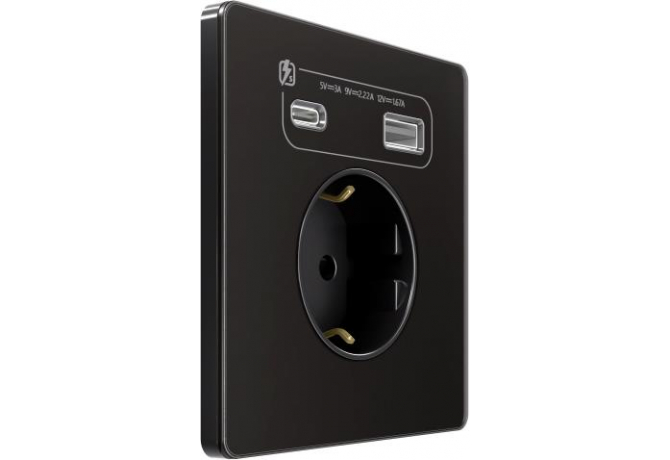 Розетка с заземлением, шторками и USB-A + USB-C 20 Вт Systeme Electric Infinity, Полярная ночь, FSE001032