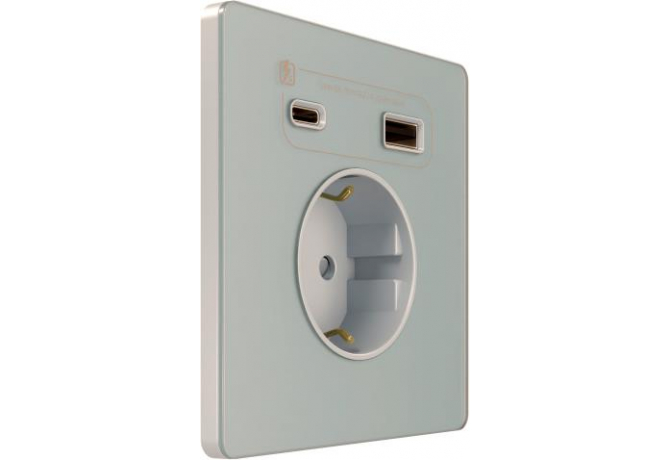 Розетка с заземлением, шторками и USB-A + USB-C 20 Вт Systeme Electric Infinity, Стальное небо, FSE001132