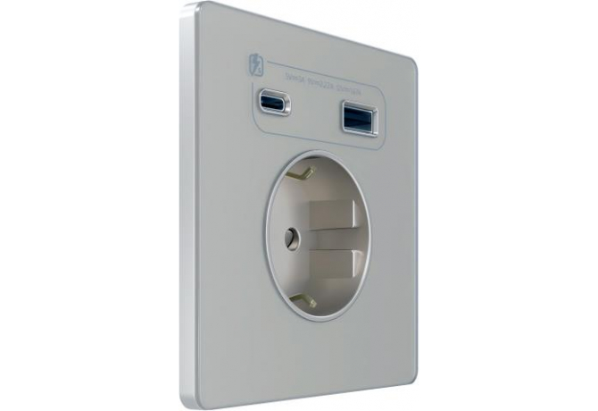 Розетка с заземлением, шторками и USB-A + USB-C 20 Вт Systeme Electric Infinity, Песчаный берег, FSE000532
