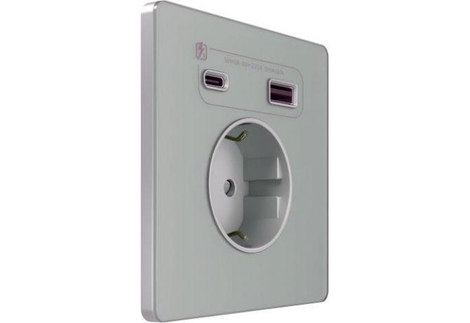 Розетка с заземлением, шторками и USB-A + USB-C 20 Вт Systeme Electric Infinity, Таежное утро, FSE000832
