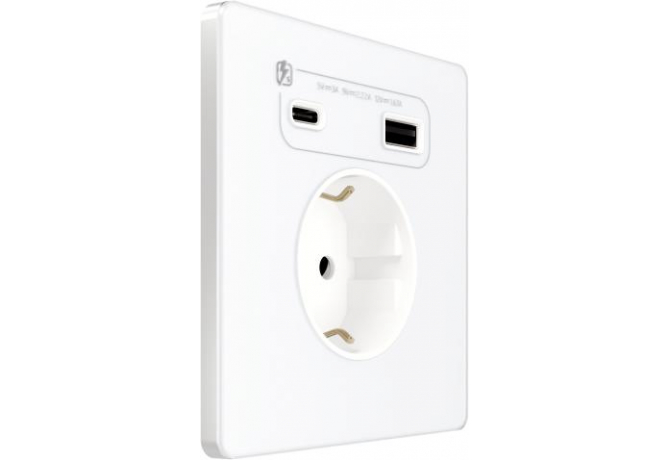 Розетка с заземлением, шторками и USB-A + USB-C 20 Вт Systeme Electric Infinity, Арктический лед, FSE000132